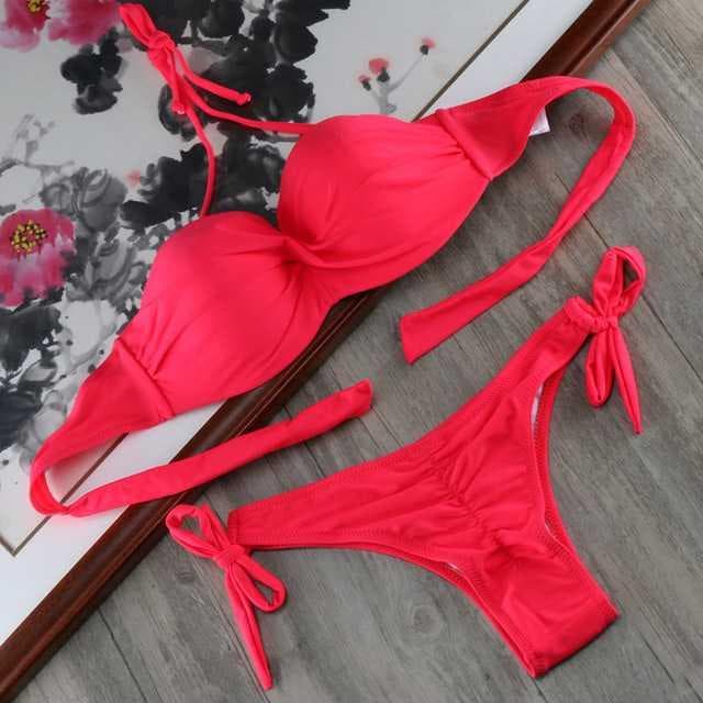 Bikini push-up bandeau à bretelles amovibles