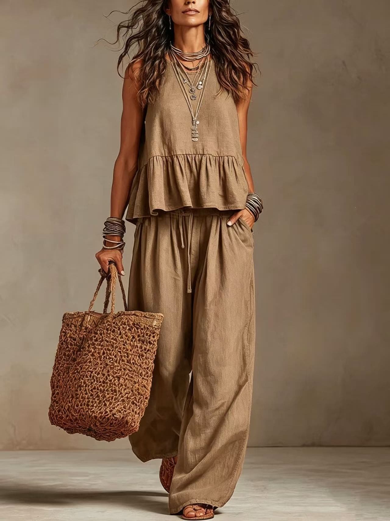 Ensemble top volanté et pantalon large