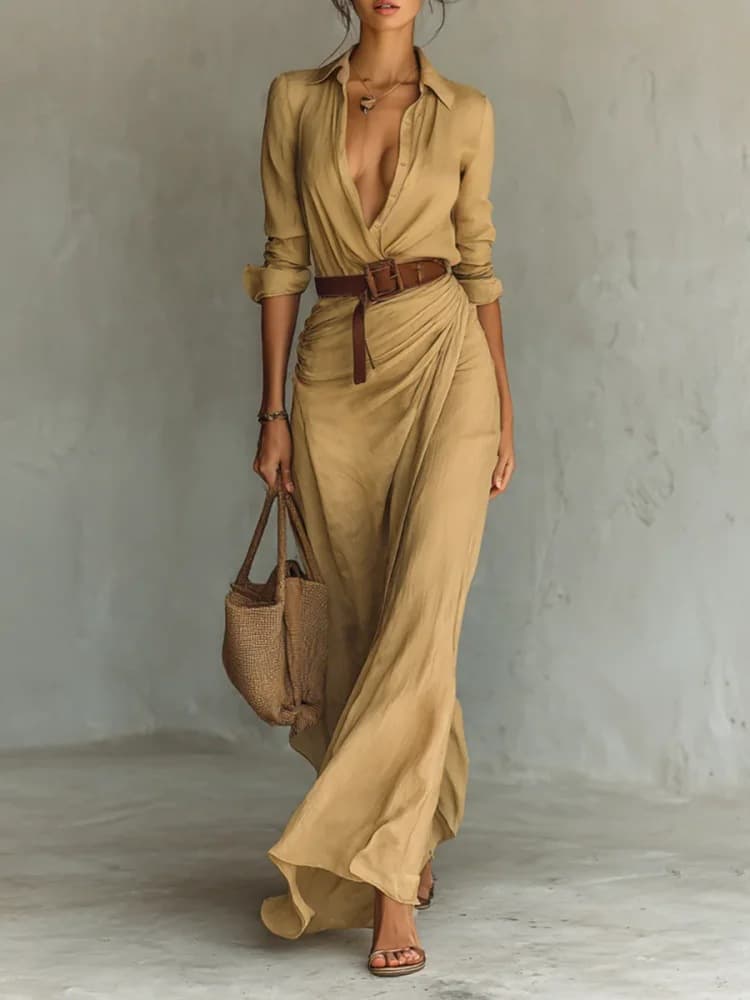 Robe chemise longue ceinturée