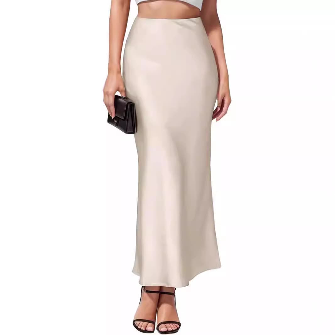 Jupe sirène satinée taille haute