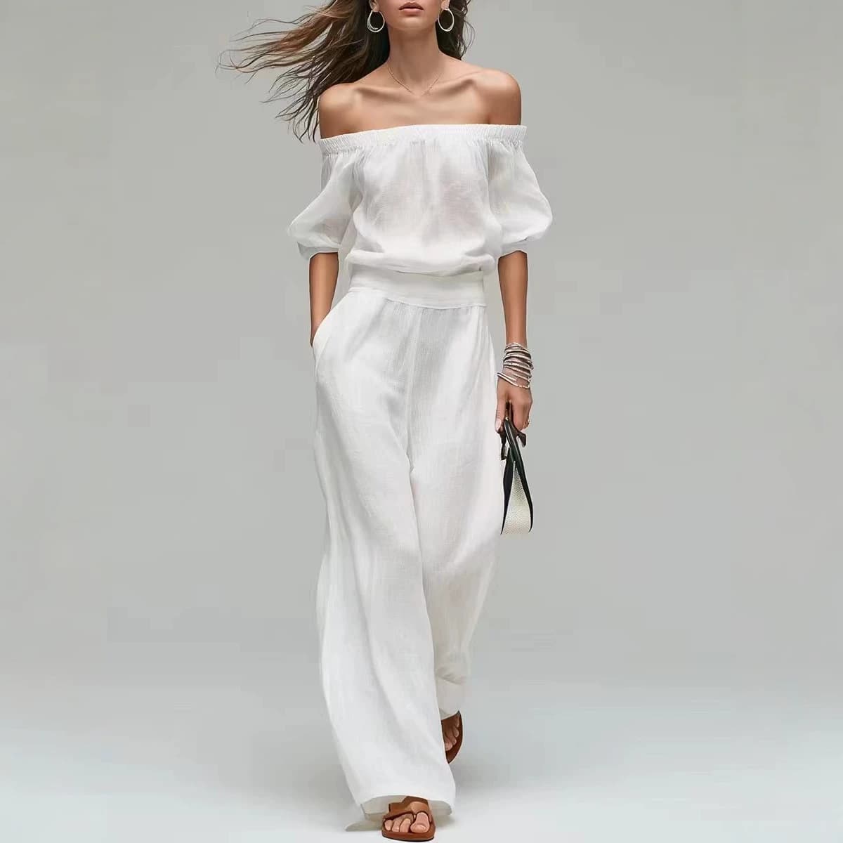 Ensemble blouse et pantalon toucher lin