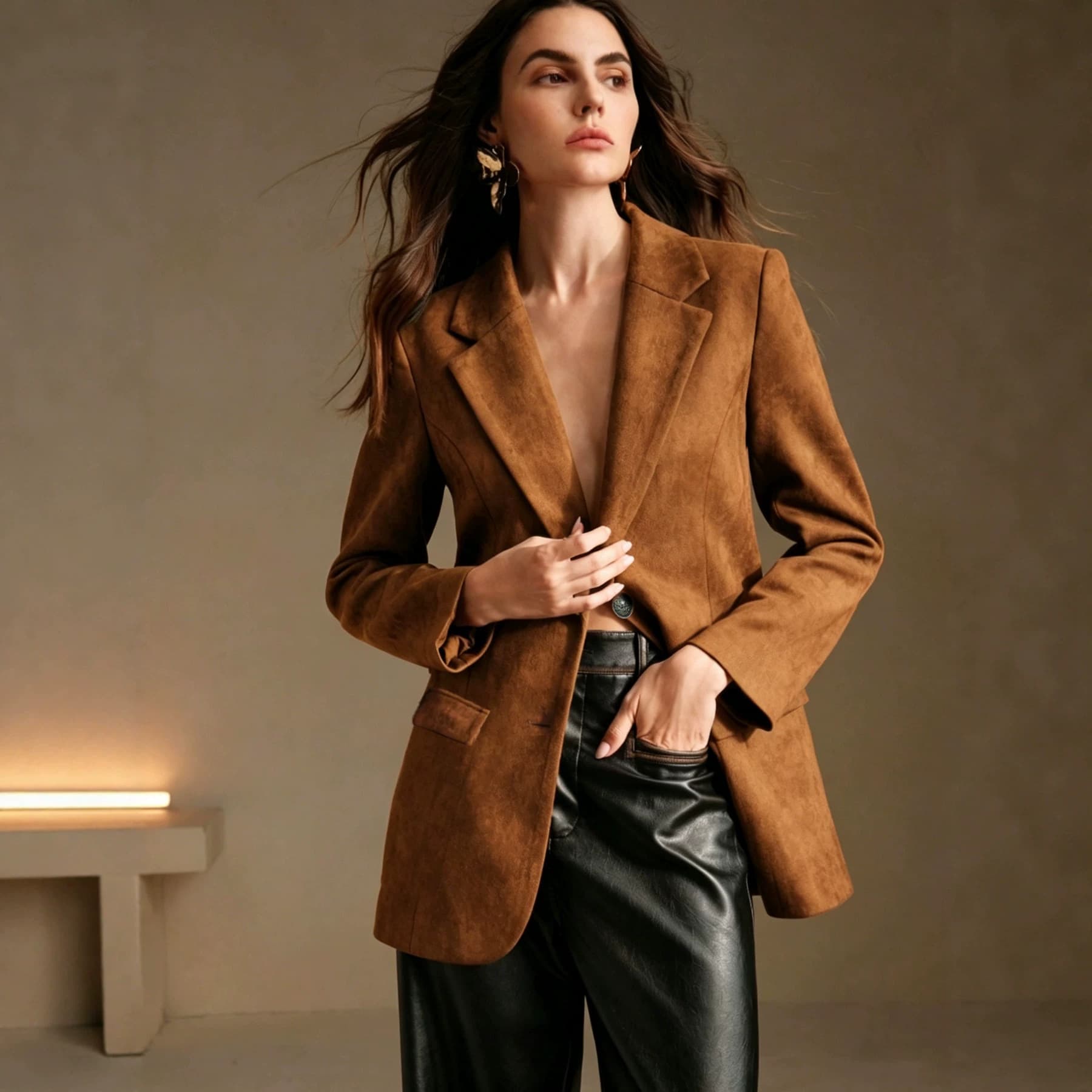 Blazer croisé suédine à poches rabat
