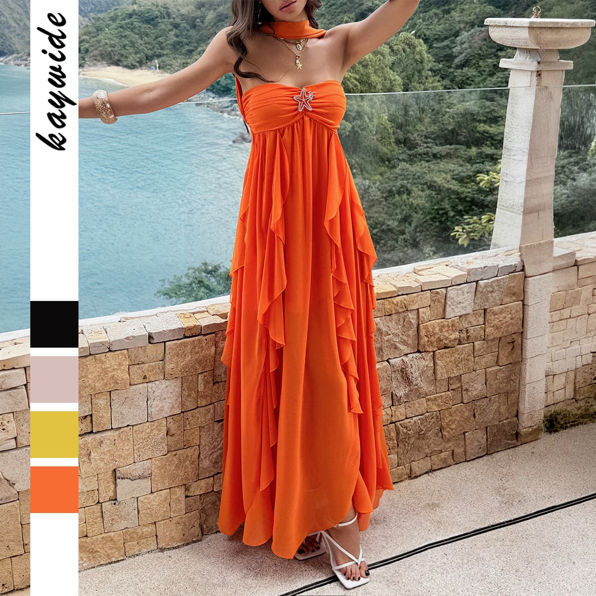 Robe bustier à volants étagés