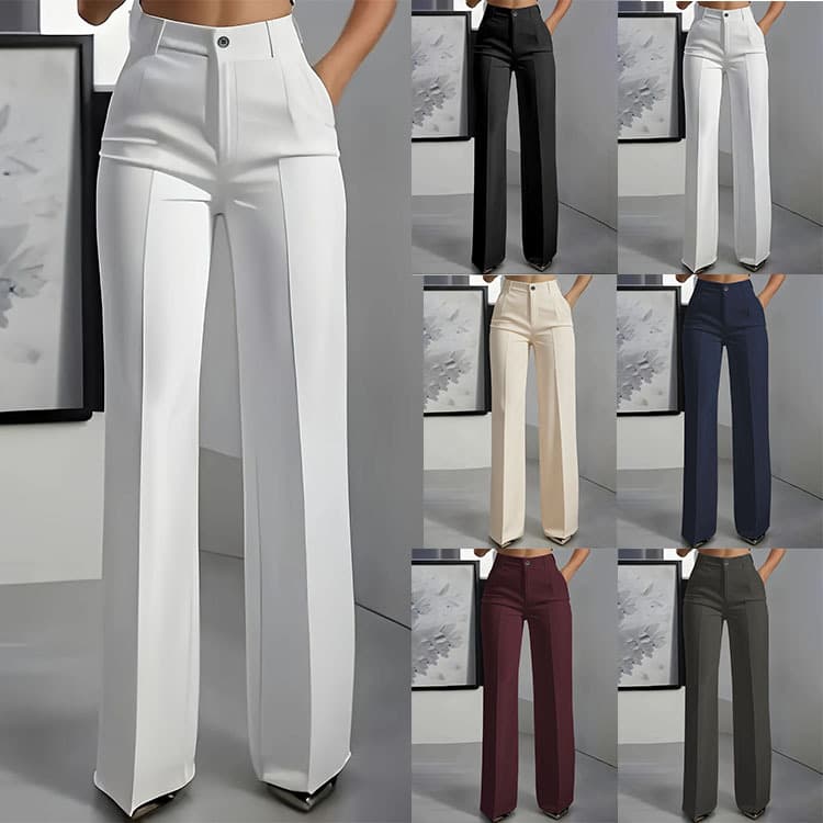 Pantalon droit fluide taille haute