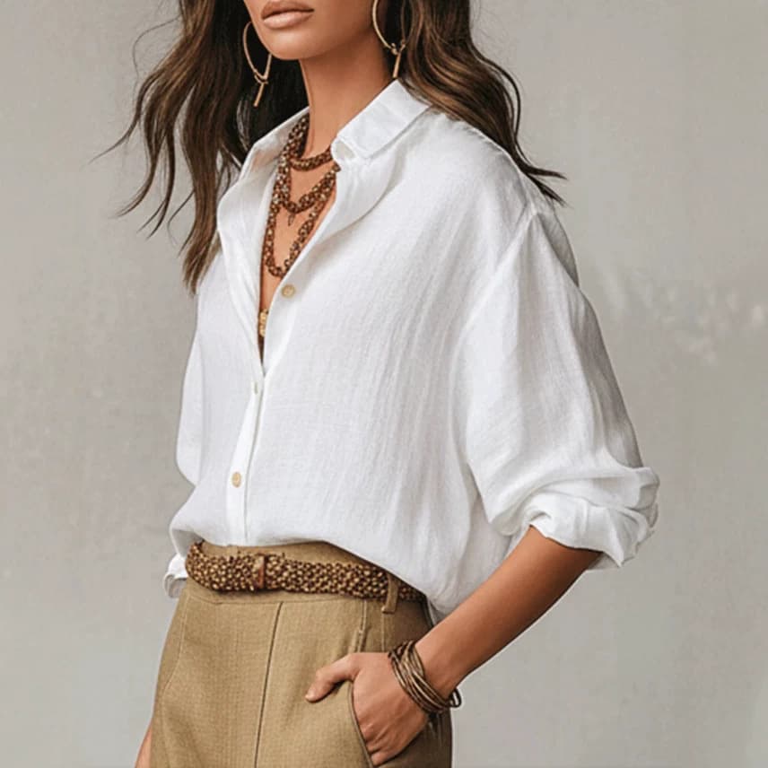 Chemise coton-lin blanche boutonnée