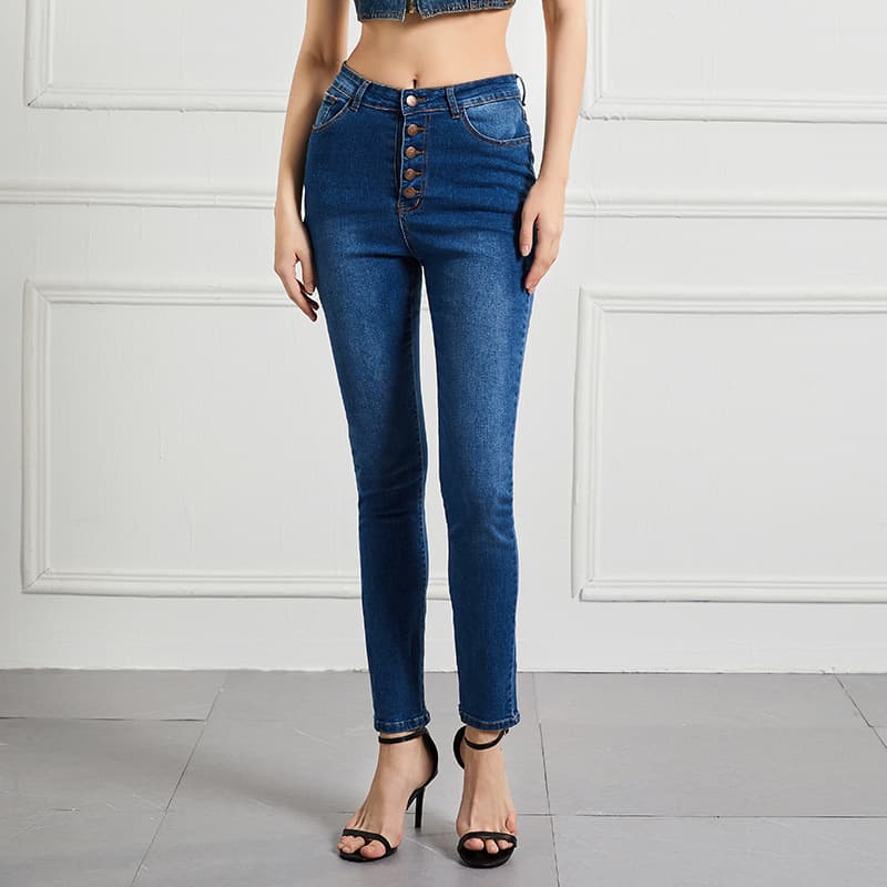 Jean slim taille haute à boutons