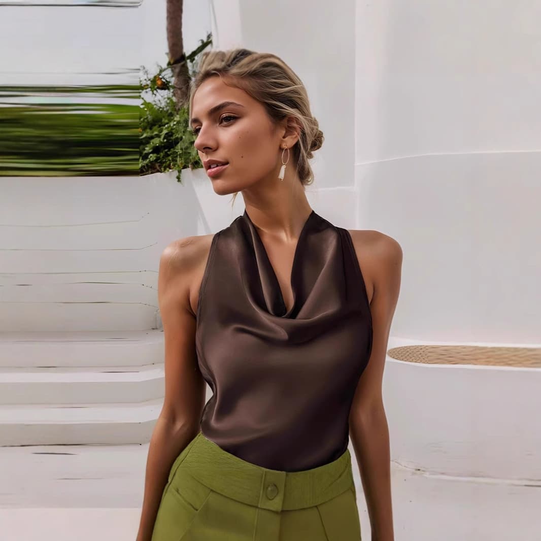 Caraco satiné col halter, six coloris