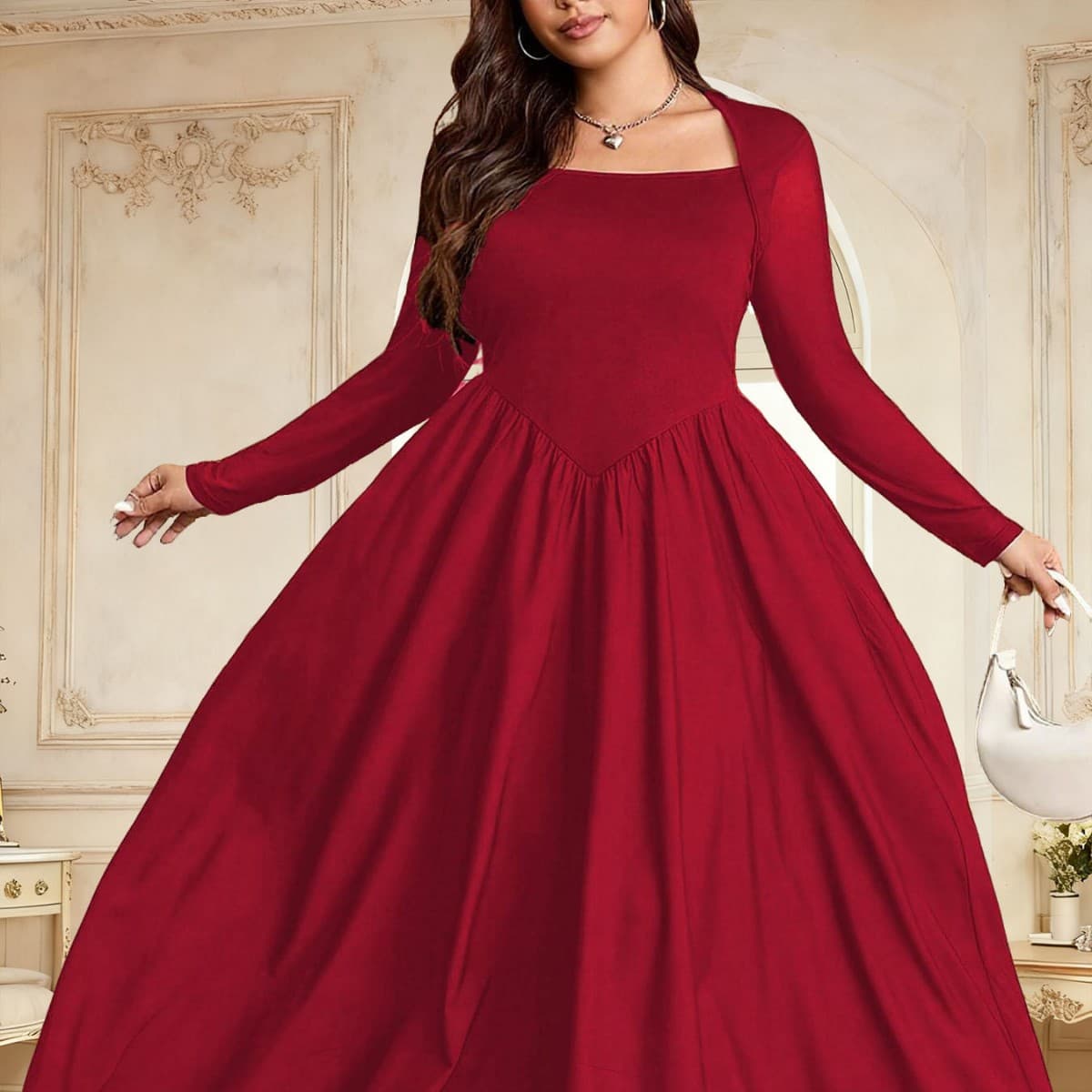 Robe longue col carré coupe généreuse