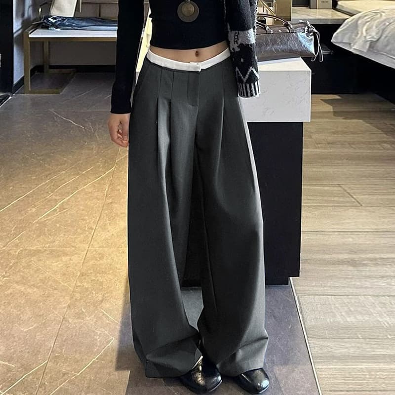 Pantalon large taille haute surpiqué
