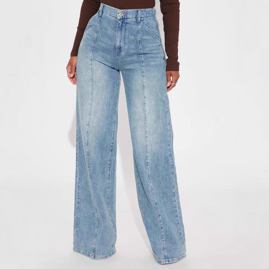 Jean droit stone-washed taille haute