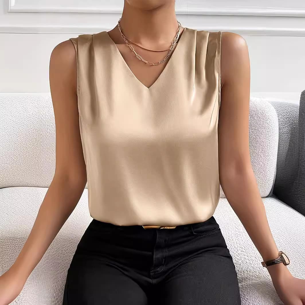 Top satin plissé sans manches