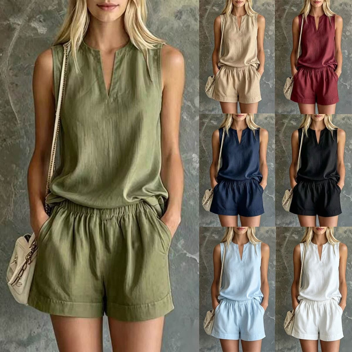 Ensemble coton-lin débardeur et short