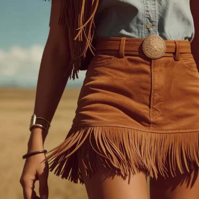 Jupe courte suédine franges western
