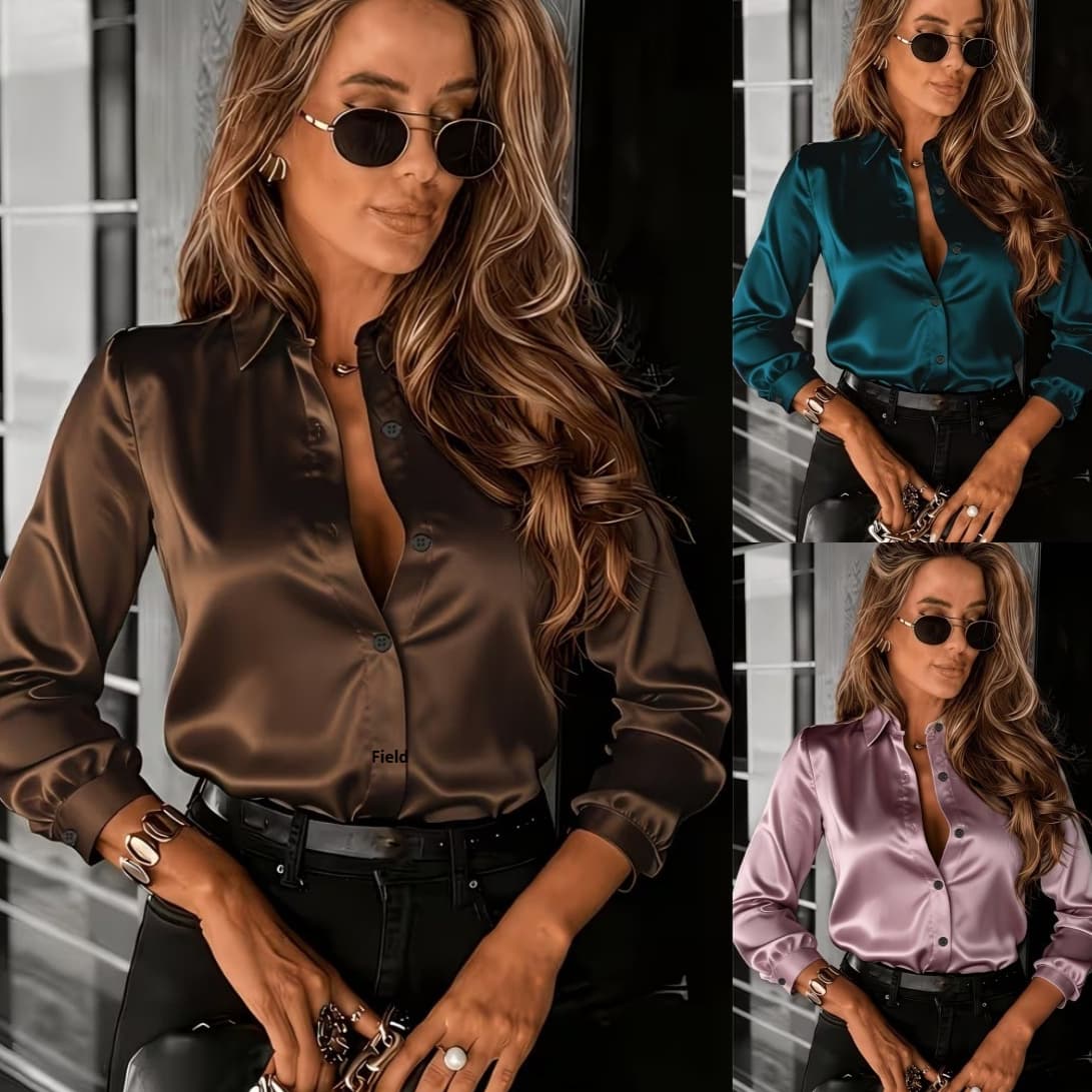 Chemise satinée drapée col à revers