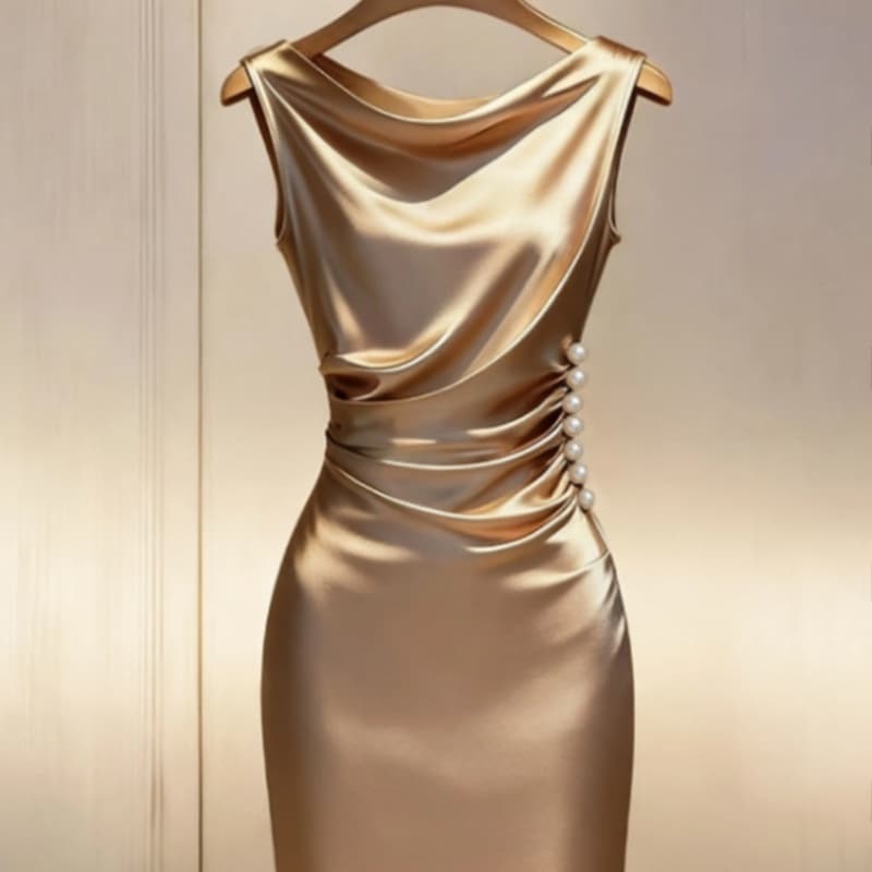 Robe midi satin encolure asymétrique
